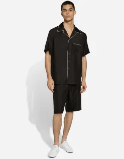Silk twill shirt with DG embroidery