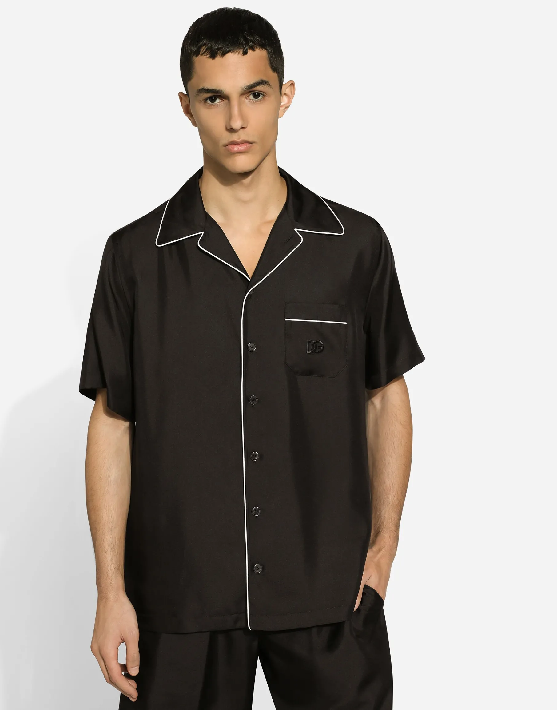 Silk twill shirt with DG embroidery