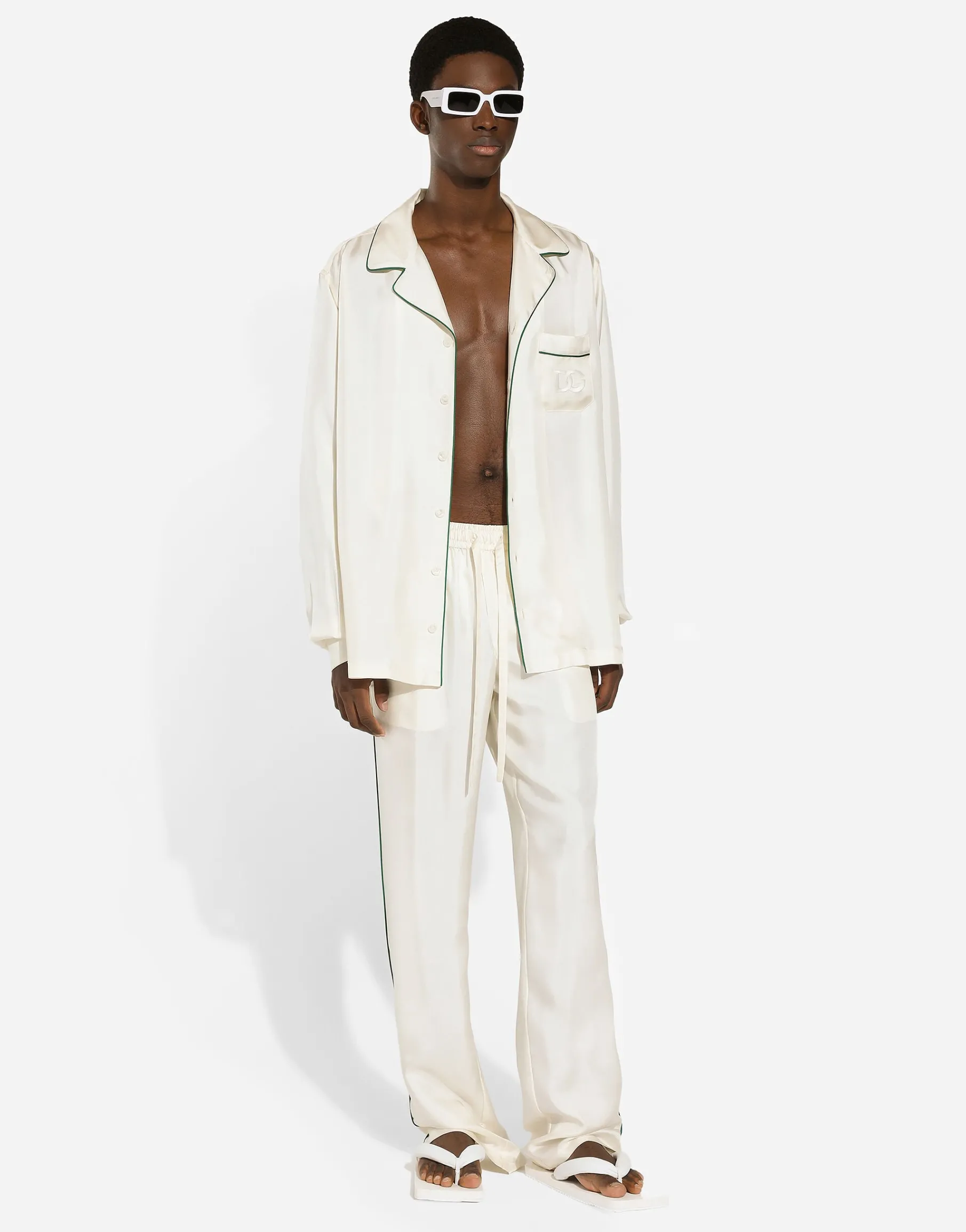 Silk twill shirt with DG embroidery