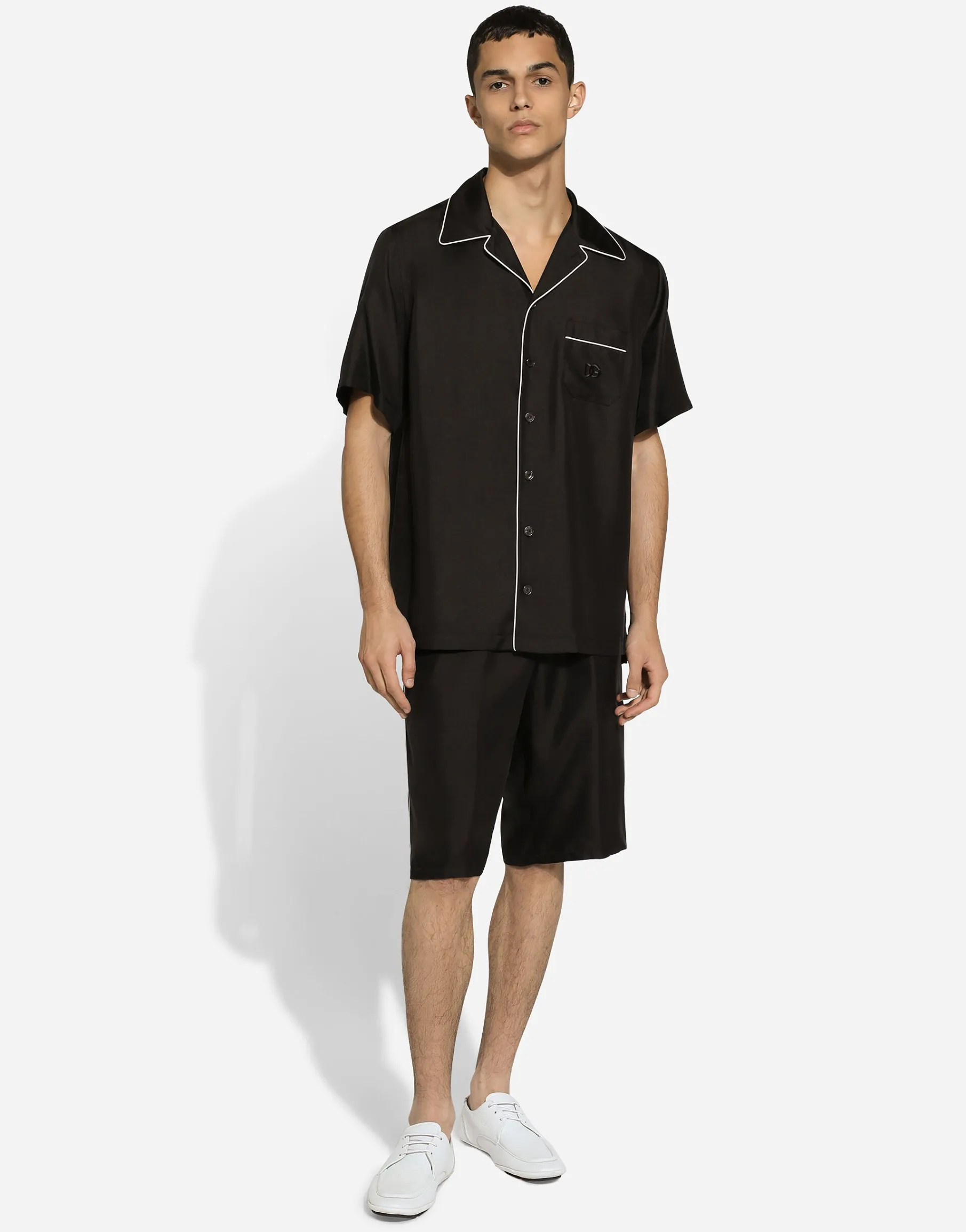 Silk twill shirt with DG embroidery