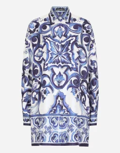 Silk twill shirt with majolica print