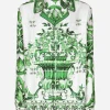 Silk twill shirt with majolica print