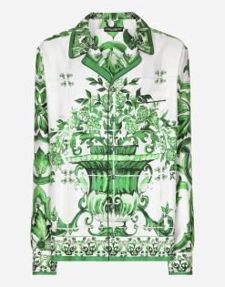 Silk twill shirt with majolica print