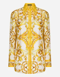 Silk twill shirt with majolica print