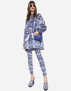 Silk twill shirt with majolica print