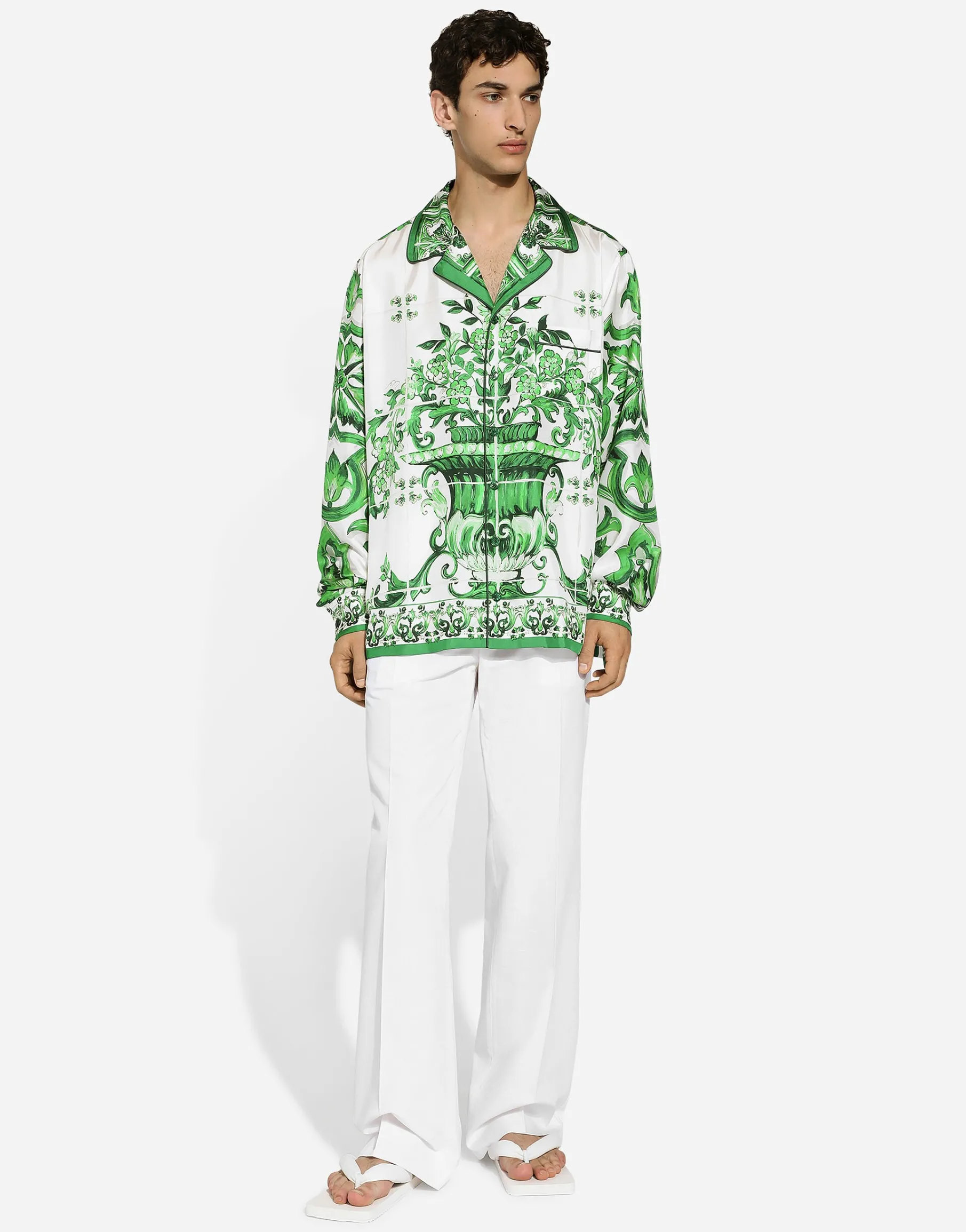 Silk twill shirt with majolica print
