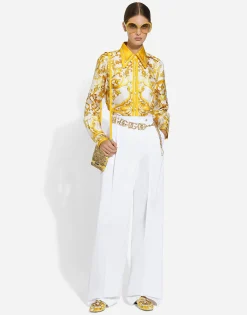 Silk twill shirt with majolica print