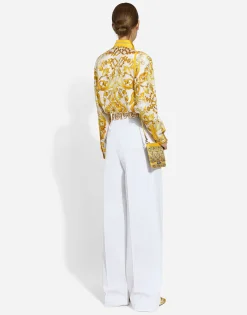 Silk twill shirt with majolica print
