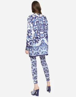 Silk twill shirt with majolica print