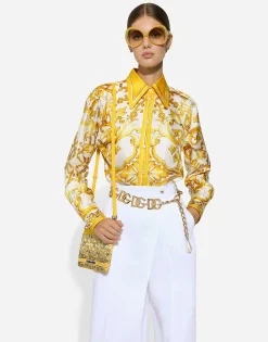 Silk twill shirt with majolica print