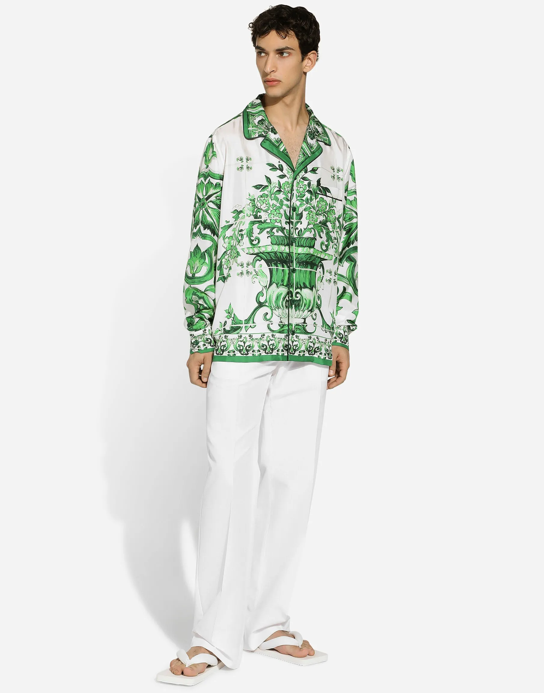 Silk twill shirt with majolica print