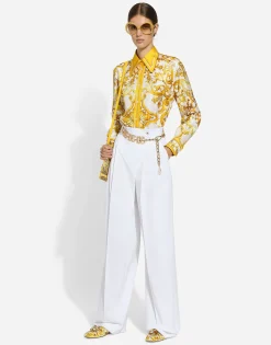 Silk twill shirt with majolica print