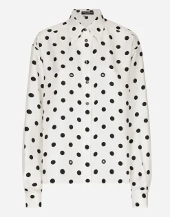 Silk twill shirt with polka-dot print