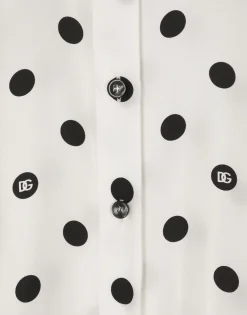 Silk twill shirt with polka-dot print