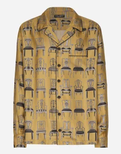 Silk twill shirt with seat print