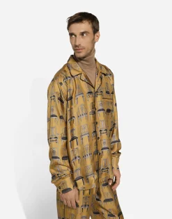 Silk twill shirt with seat print