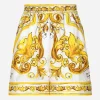 Silk twill shorts with majolica print
