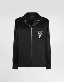 Silk vanity shirt with logo embroidery
