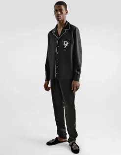 Silk vanity shirt with logo embroidery
