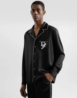 Silk vanity shirt with logo embroidery