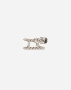 Single earring double earcuff in white gold 18k with colourless topazes and black spinels