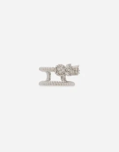 Single earring double earcuff in white gold 18k with diamond pavé
