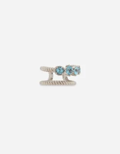 Single earring double earcuff in white gold 18k with Swiss topazes