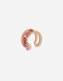 Single earring double earcuff in red gold 18k with pink tourmalines