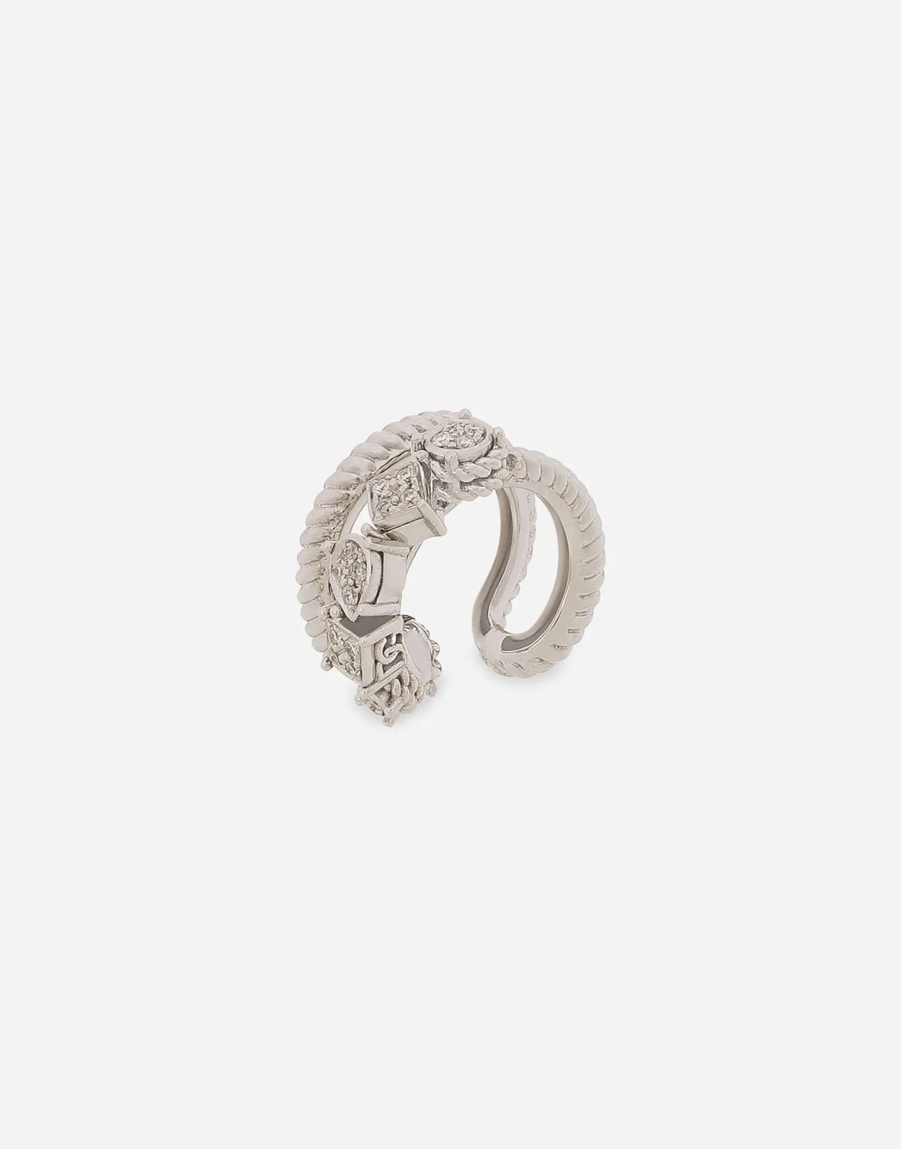 Single earring double earcuff in white gold 18k with diamond pavé