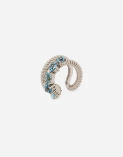 Single earring double earcuff in white gold 18k with Swiss topazes