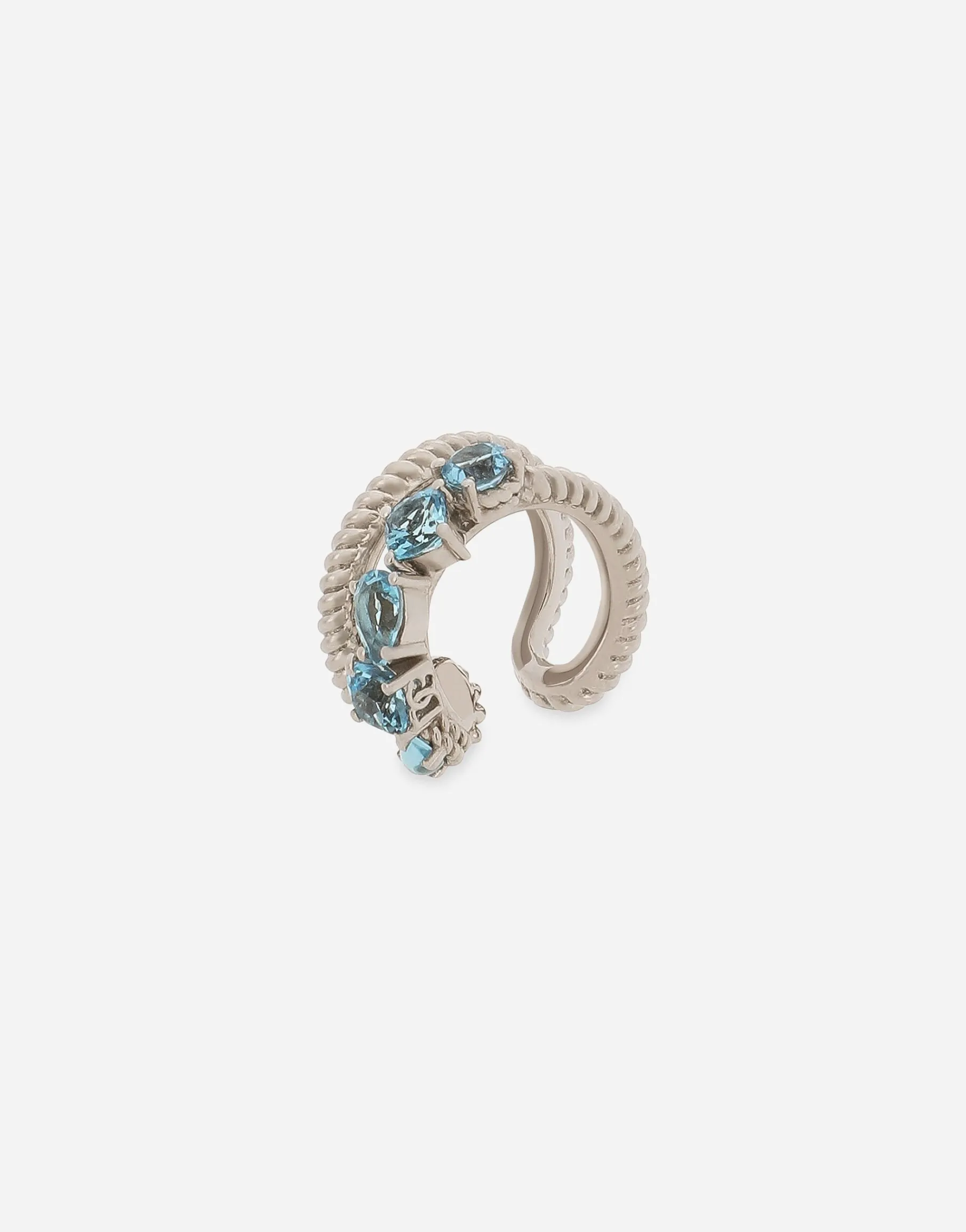 Single earring double earcuff in white gold 18k with Swiss topazes