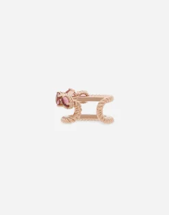 Single earring double earcuff in red gold 18k with pink tourmalines