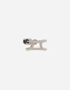 Single earring double earcuff in white gold 18k with colourless topazes and black spinels