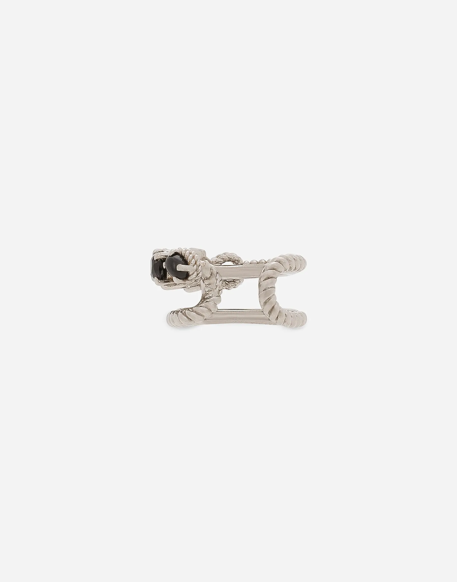 Single earring double earcuff in white gold 18k with colourless topazes and black spinels