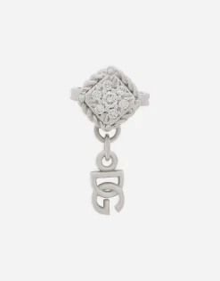 Single earring in white gold 18kt with diamonds pavé