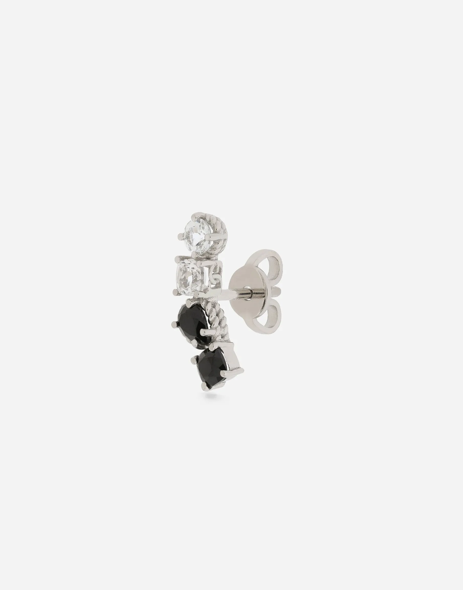 Single earring in white gold 18kt with colourless topazes and black spinels