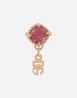 Single earring in yellow gold 18kt with pink toumaline