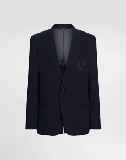 Single-breasted cotton jersey jacket with logo embroidery
