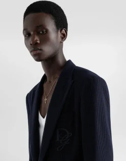Single-breasted cotton jersey jacket with logo embroidery