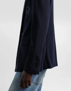 Single-breasted cotton jersey jacket with logo embroidery