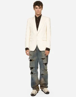Single-breasted cotton Sicilia-fit jacket with jacquard DG details