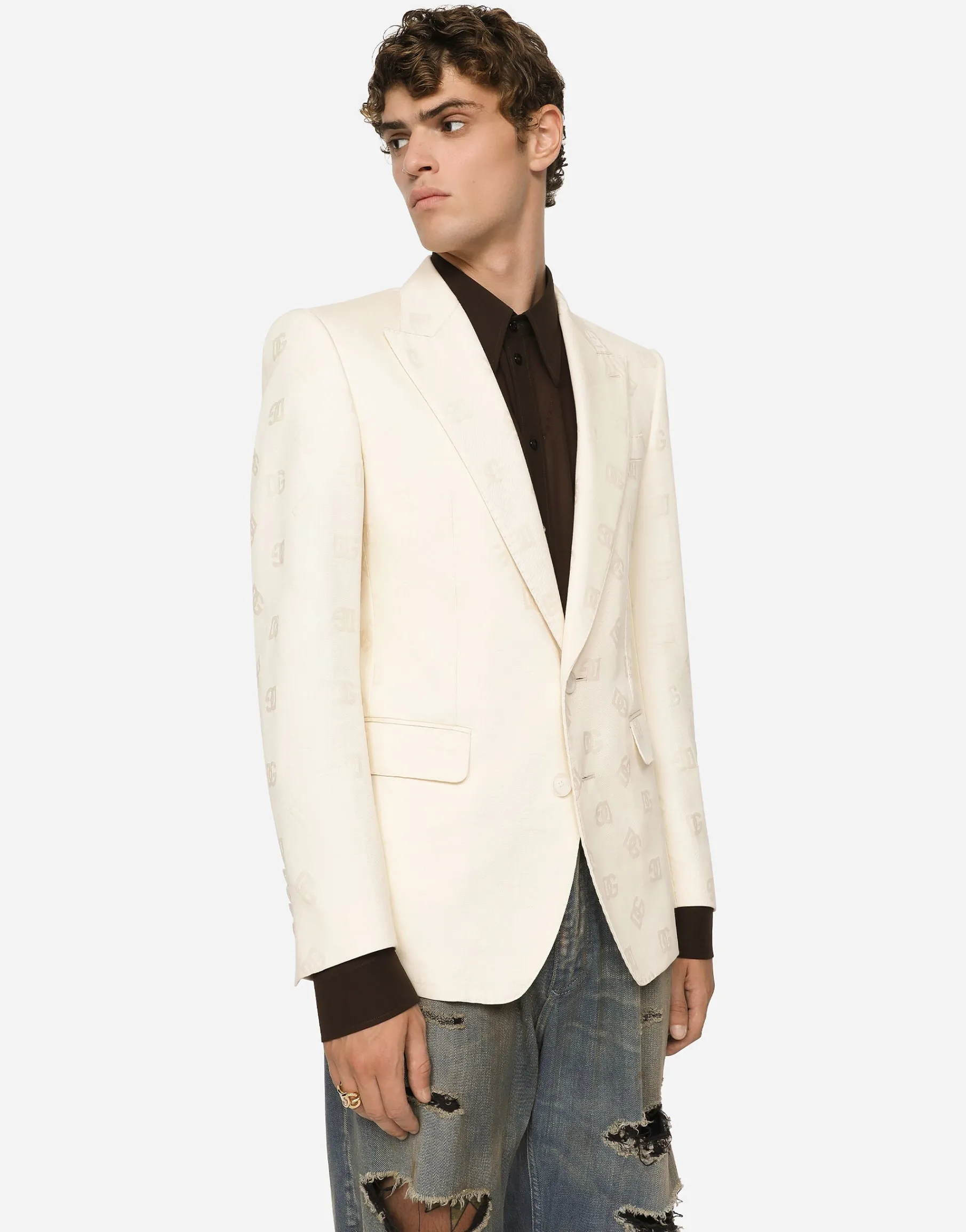 Single-breasted cotton Sicilia-fit jacket with jacquard DG details