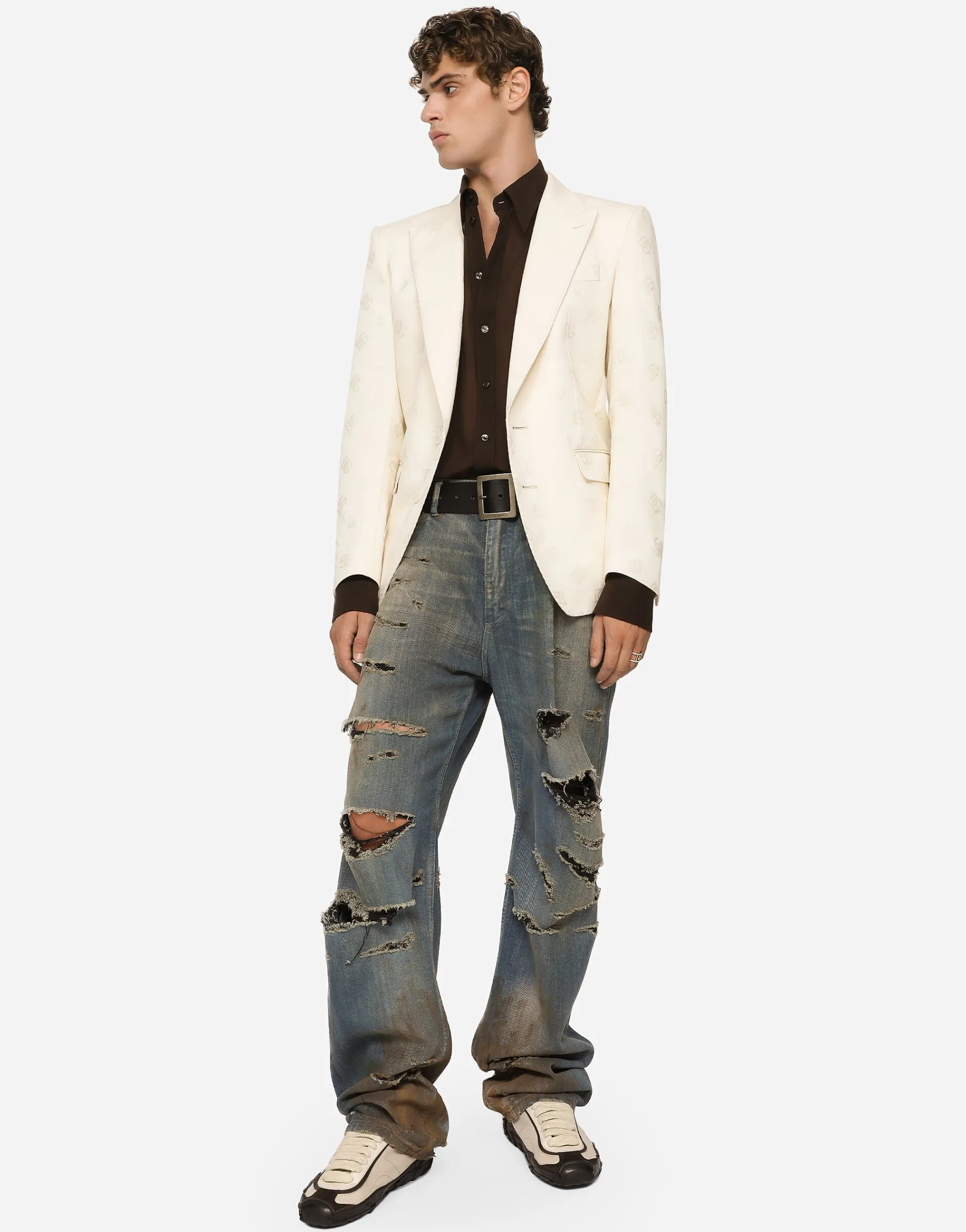 Single-breasted cotton Sicilia-fit jacket with jacquard DG details