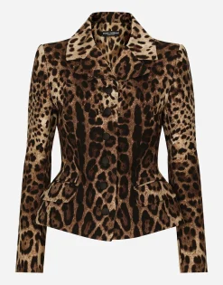 Single-breasted double crepe jacket with leopard print