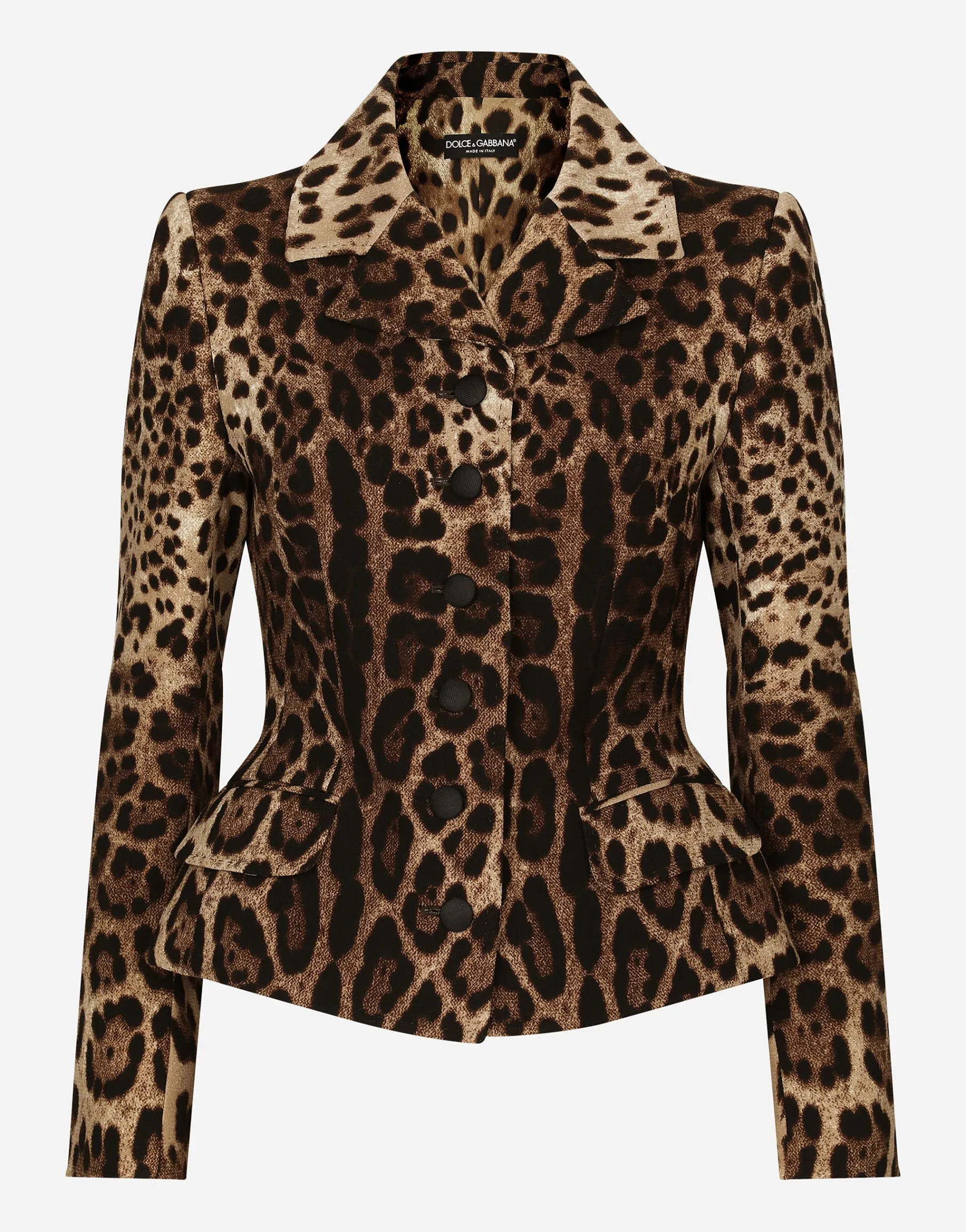 Single-breasted double crepe jacket with leopard print