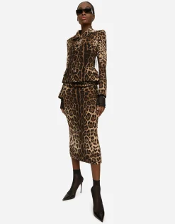 Single-breasted double crepe jacket with leopard print
