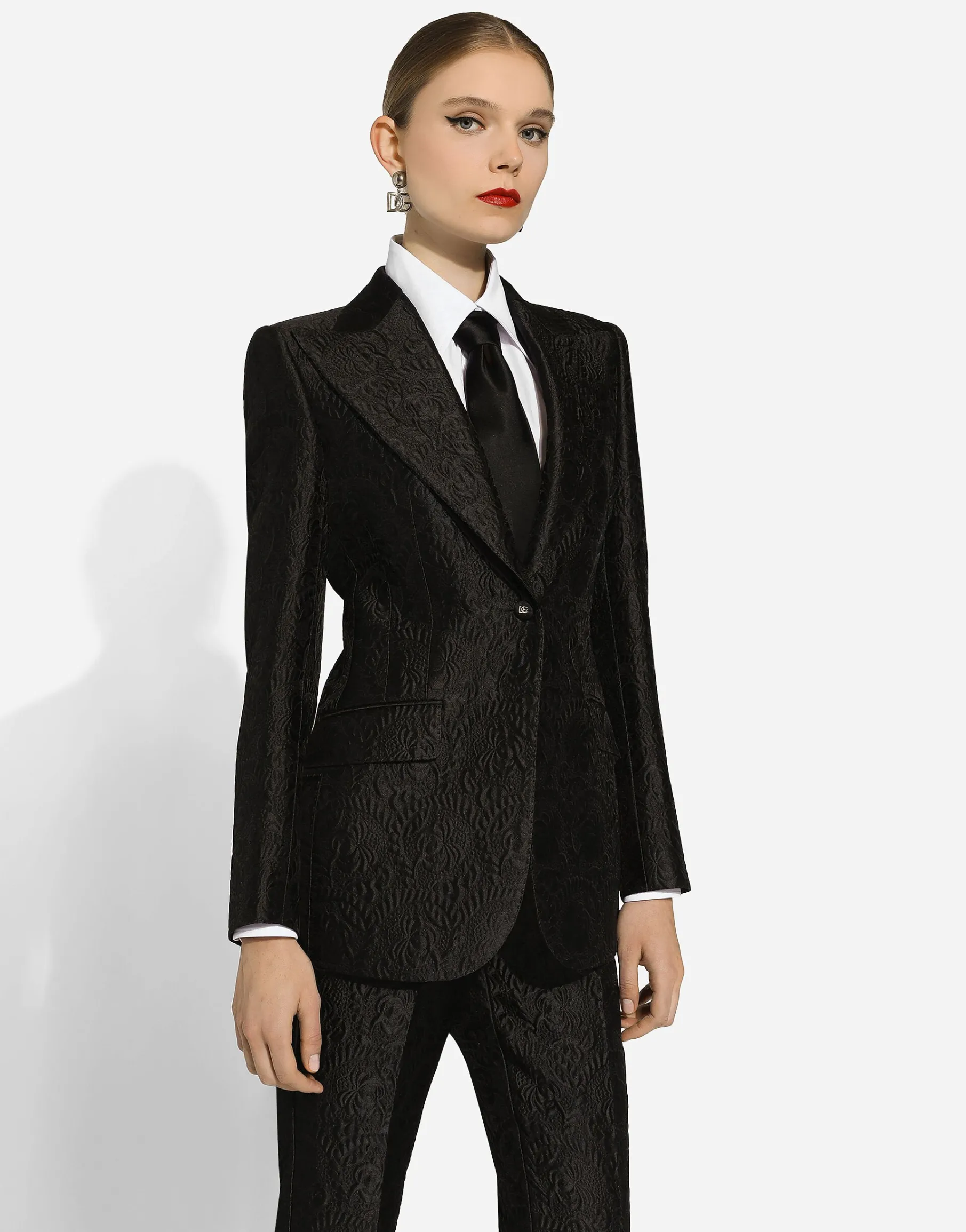 Single-breasted floral brocade Turlington jacket