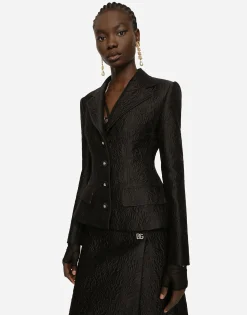 Single-breasted floral jacquard jacket