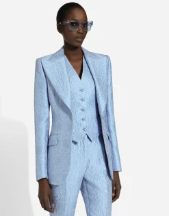 Single-breasted floral quilted jacquard Turlington jacket