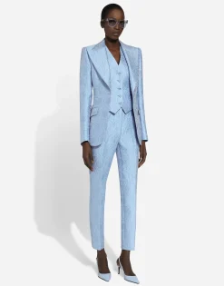 Single-breasted floral quilted jacquard Turlington jacket